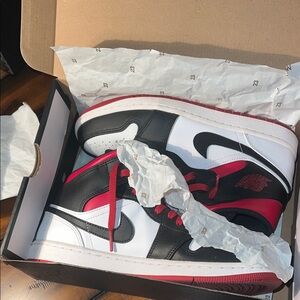 Nike Air Jordan 1 Mid Gym Red Black Toe White Sneakers
